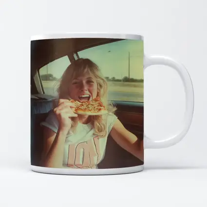 Retro Girl Eating Pizza In Car