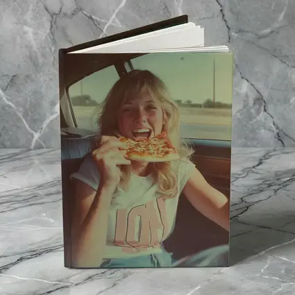 Retro Girl Eating Pizza In Car