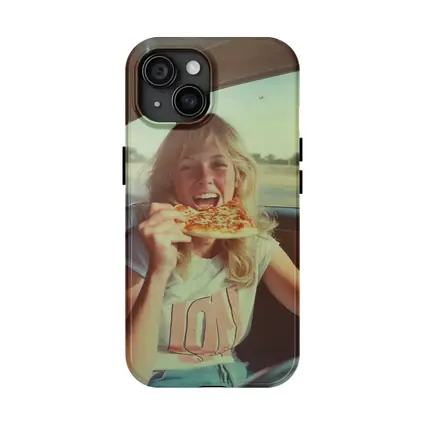 Retro Girl Eating Pizza In Car