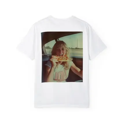 Retro Girl Eating Pizza In Car