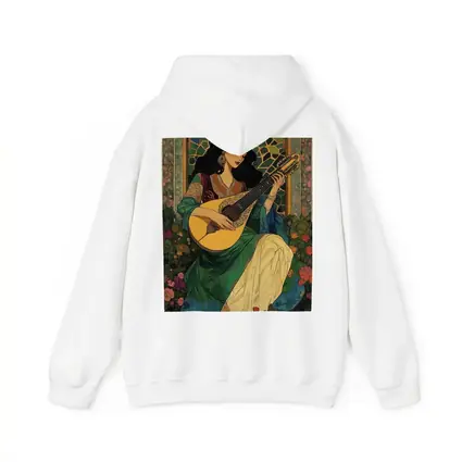 Woman Playing Lute Art Nouveau Floral