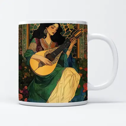 Woman Playing Lute Art Nouveau Floral