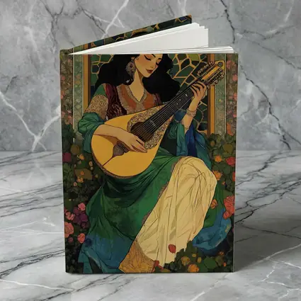 Woman Playing Lute Art Nouveau Floral