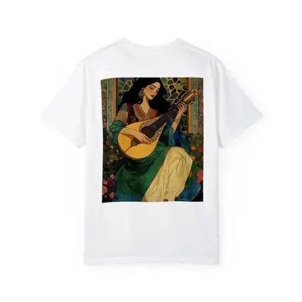 Woman Playing Lute Art Nouveau Floral