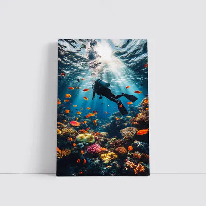 Scuba Diver Over Tropical Coral Reef