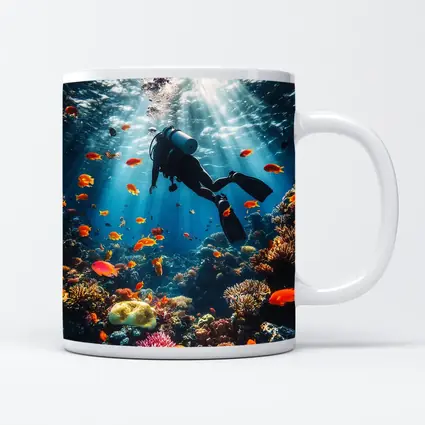 Scuba Diver Over Tropical Coral Reef