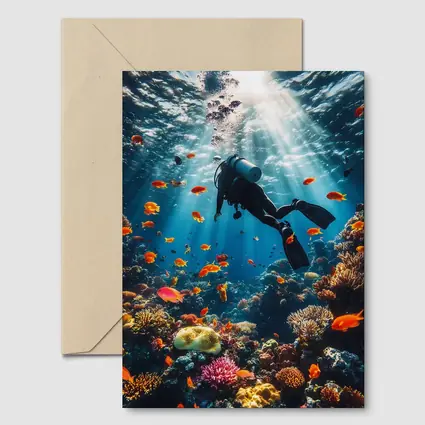 Scuba Diver Over Tropical Coral Reef