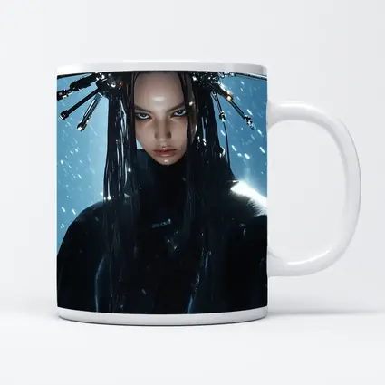 Cyberpunk Woman Mechanical Crown Snow Background