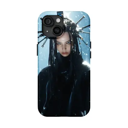 Cyberpunk Woman Mechanical Crown Snow Background