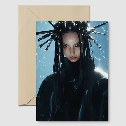 Cyberpunk Woman Mechanical Crown Snow Background