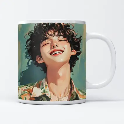 Smiling Korean Boy Illustration Teal Background