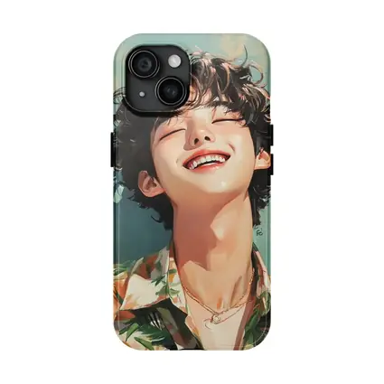 Smiling Korean Boy Illustration Teal Background