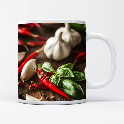 Red Chili Garlic Basil Spices Rustic Wood