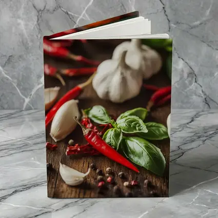 Red Chili Garlic Basil Spices Rustic Wood