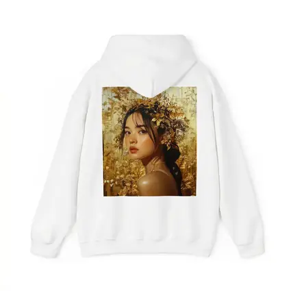Asian Woman Golden Floral Crown Portrait Art