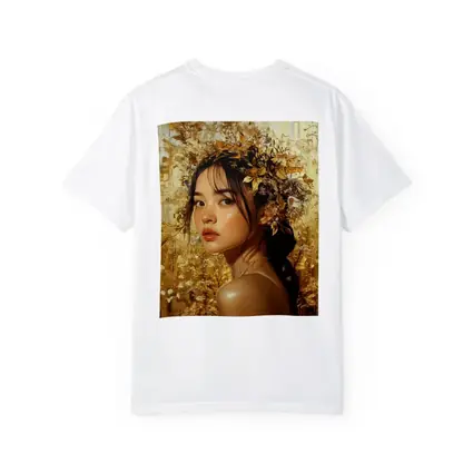 Asian Woman Golden Floral Crown Portrait Art
