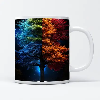 Colorful Tree Split Seasons Starry Night