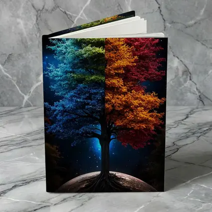 Colorful Tree Split Seasons Starry Night