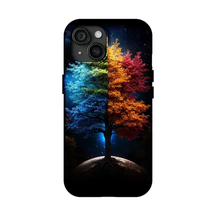 Colorful Tree Split Seasons Starry Night