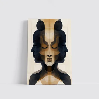 Symmetrical Women Faces Abstract Beige Art