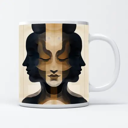 Symmetrical Women Faces Abstract Beige Art