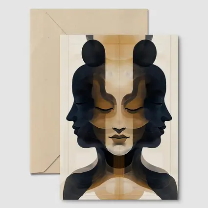 Symmetrical Women Faces Abstract Beige Art