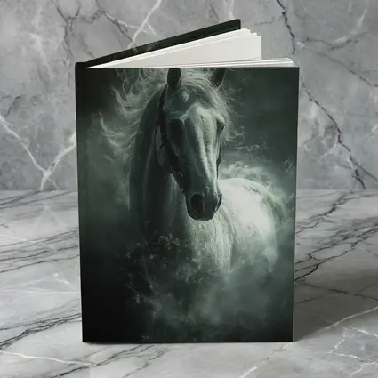 White Horse Emerging From Dark Misty Clouds