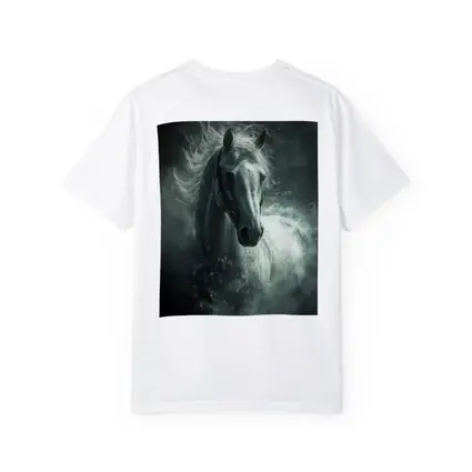 White Horse Emerging From Dark Misty Clouds