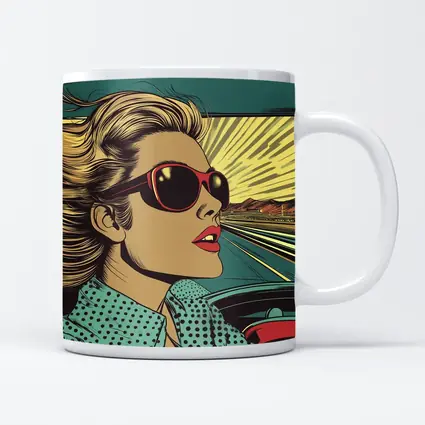 Pop Art Woman Driving Convertible Open Road