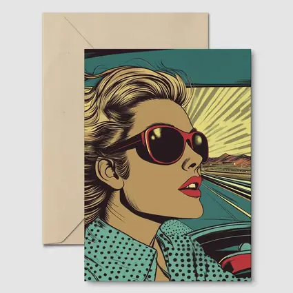 Pop Art Woman Driving Convertible Open Road