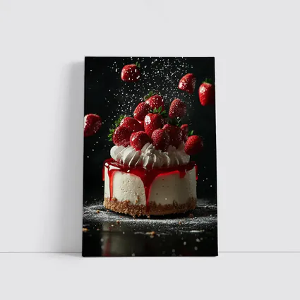Strawberry Cheesecake Dark Background Food Art