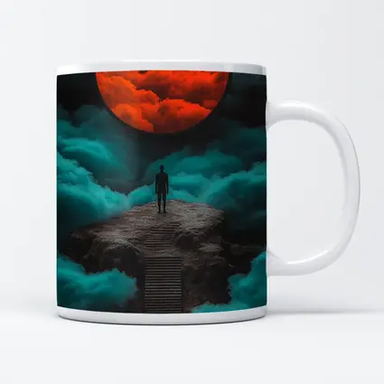 Lone Figure Red Moon Surreal Clouds