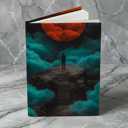 Lone Figure Red Moon Surreal Clouds