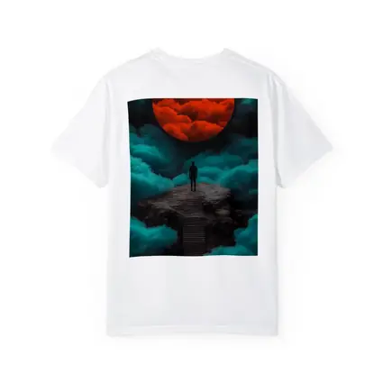 Lone Figure Red Moon Surreal Clouds