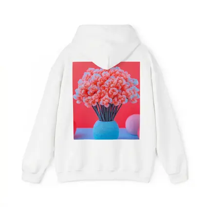 Pink Coral Flowers Blue Vase Red Background