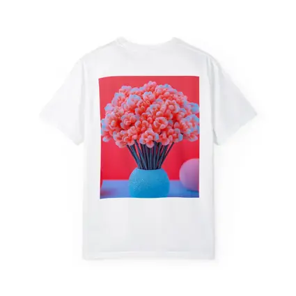 Pink Coral Flowers Blue Vase Red Background