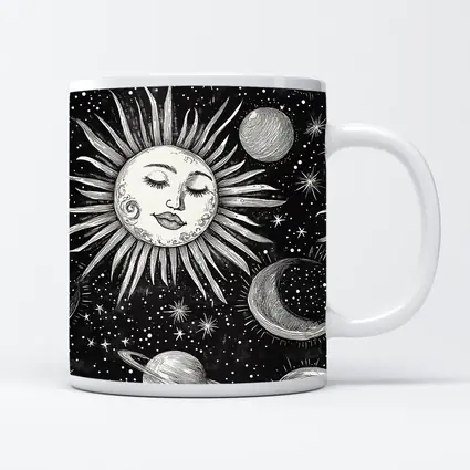 Black White Celestial Sun Face Space Art