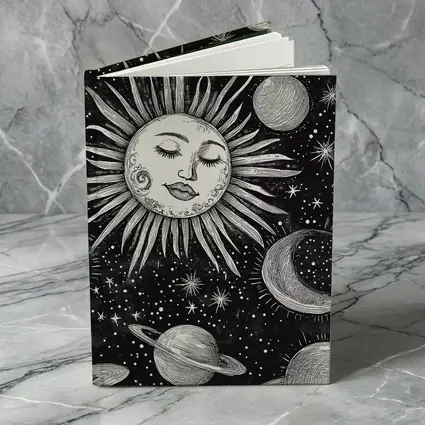 Black White Celestial Sun Face Space Art