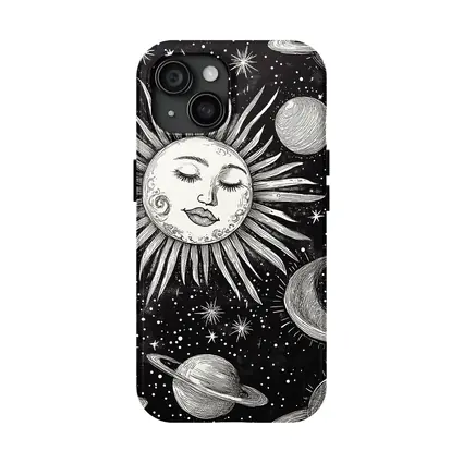 Black White Celestial Sun Face Space Art