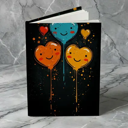 Smiling Cartoon Hearts Graffiti Dark Background