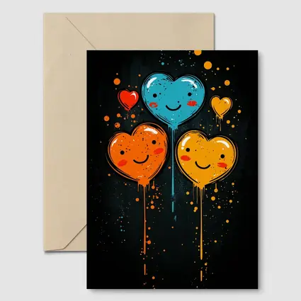 Smiling Cartoon Hearts Graffiti Dark Background