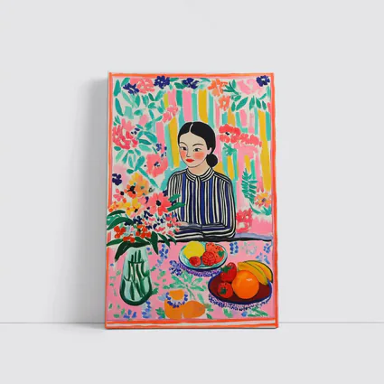 Woman With Fruit Bowl Floral Matisse Style