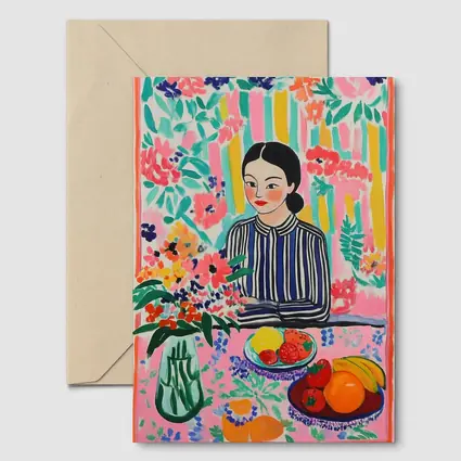 Woman With Fruit Bowl Floral Matisse Style