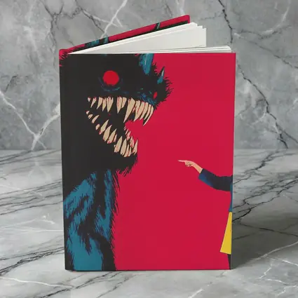 Girl Confronting Monster Anime Red Background