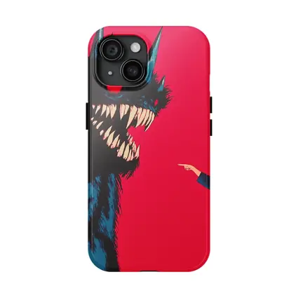Girl Confronting Monster Anime Red Background