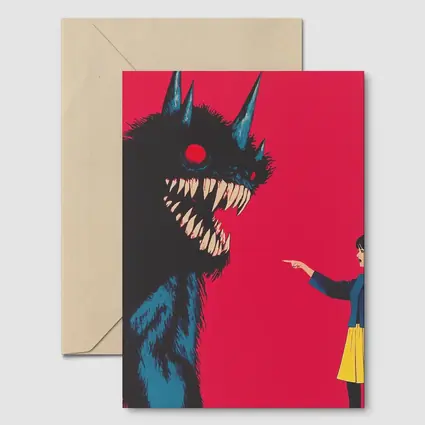 Girl Confronting Monster Anime Red Background