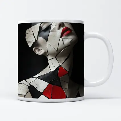 Mosaic Woman Portrait Black White Red