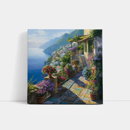 Amalfi Coast Terrace Flowers Mediterranean Painting