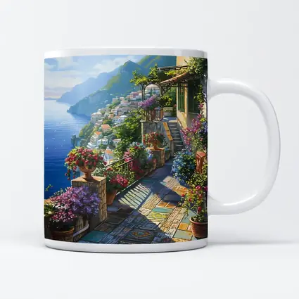 Amalfi Coast Terrace Flowers Mediterranean Painting