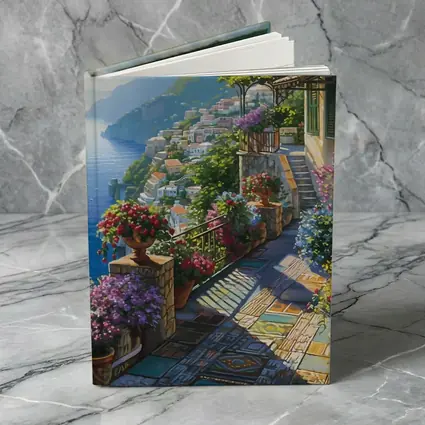 Amalfi Coast Terrace Flowers Mediterranean Painting
